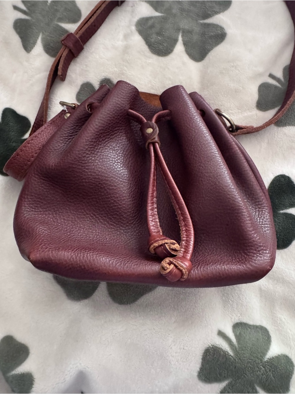 Portland Leather Goods Cognac Pebbled Leather Drawstring Bucket bag